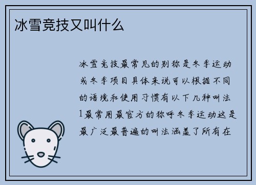 冰雪竞技又叫什么